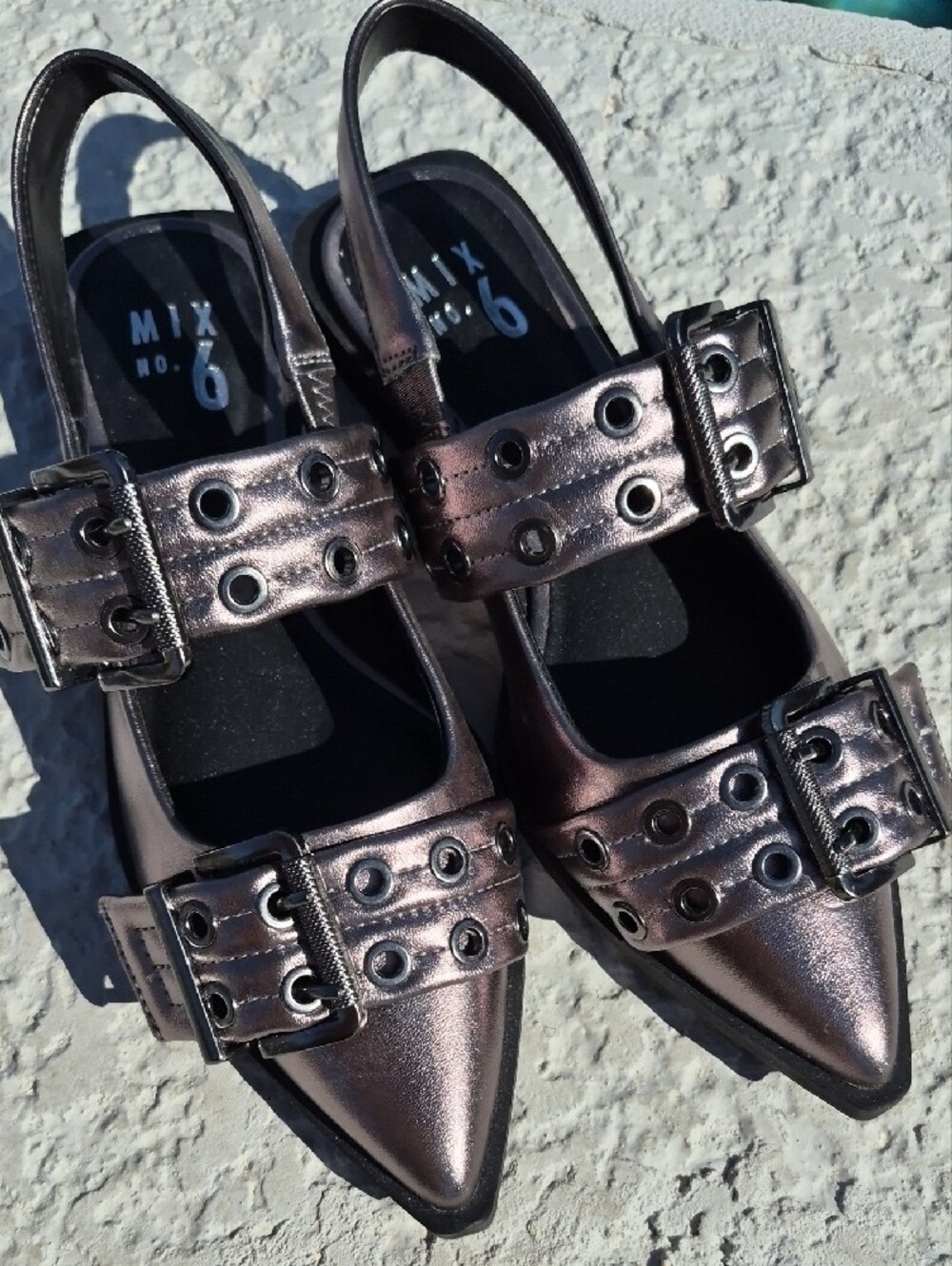 Mix No. 6 Metallic Dark Silver Iridescent Buckle Flats - Picture 11 of 12